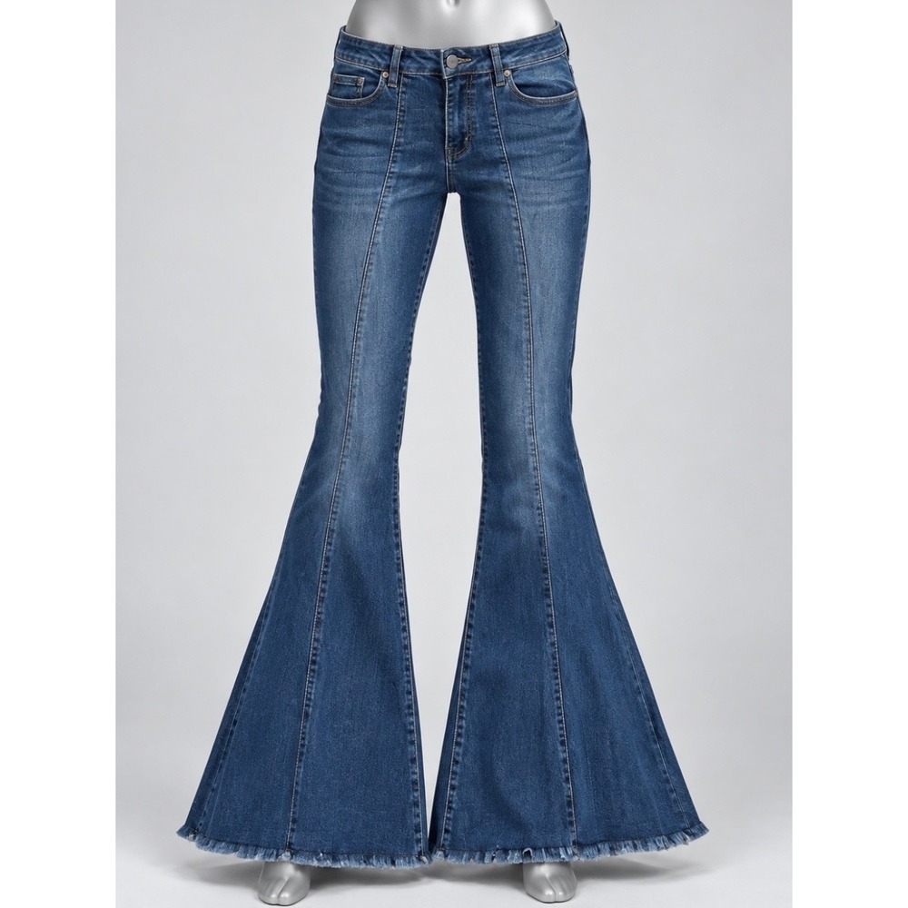 Judy Blue Jeans Los Angeles Womens Sz 5/27 Super Flare Fit Center Seam Raw Hem